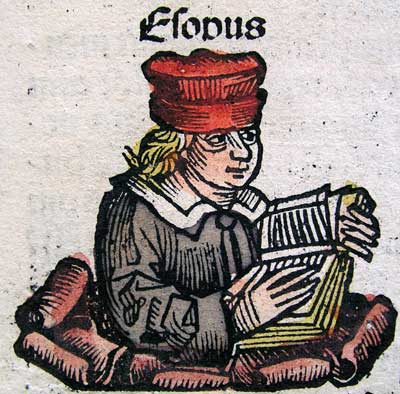 Portrait of Aesop as published in the Nuremberg Chronicle in 1493.]