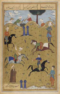 Image of a polo game being played in Persia, an illustration from a poem called ‘Guy u Chawgan’ from 1546.